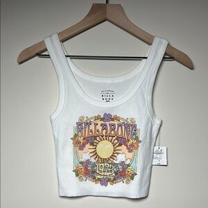 Billabong White Ray Of Sunshine CropTank Top for Women Size Small New With Tags